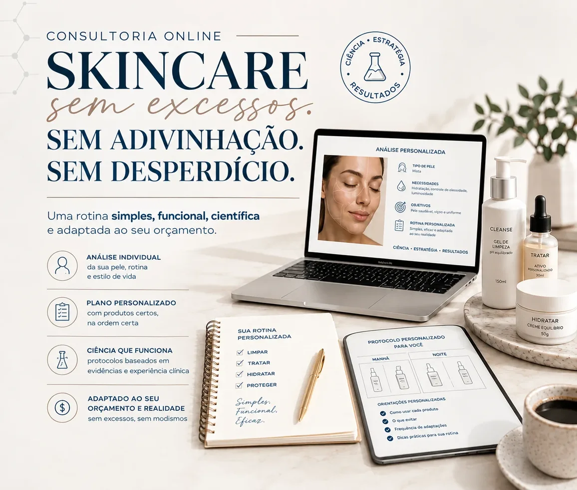 Consultoria de skincare regenerativo online — acompanhamento próximo, mesmo à distância